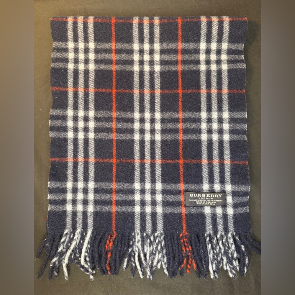 Burberry Cashmere Wool Blend Blue, Red, and White Scarf